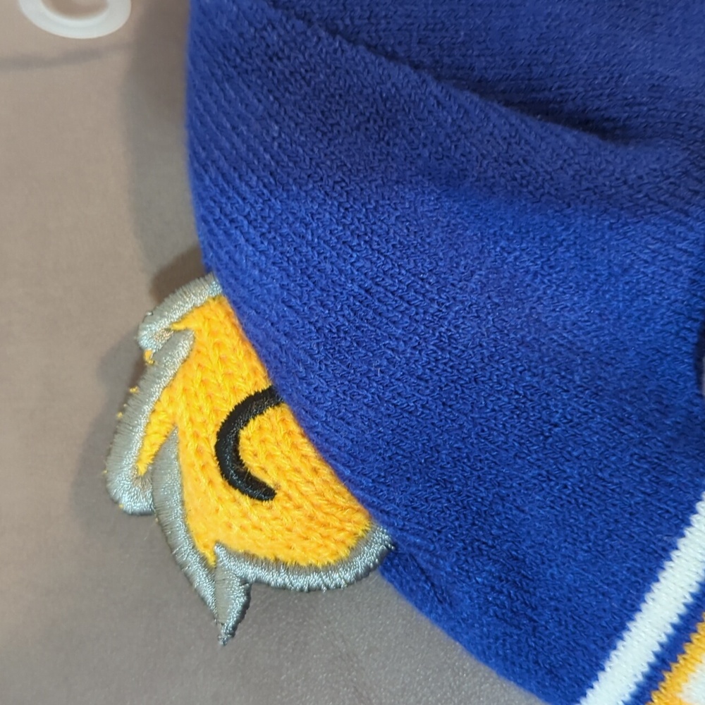 NHL St Louis Blues Infant Baby Trapper Knit Hat With Ears Blue Gray Yellow White - Picture 3 of 6